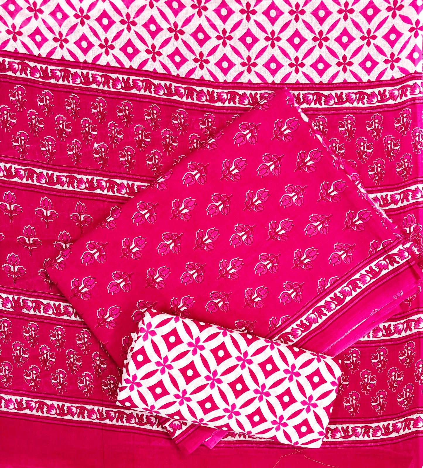 INDICASA Jaipuri Bloom Printed Cotton Suit With Cotton Dupatta (Magenta)