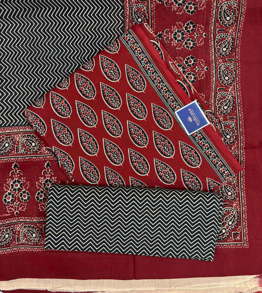 Unstitched Pure Cotton Suit with Cotton Dupatta (Maroon)