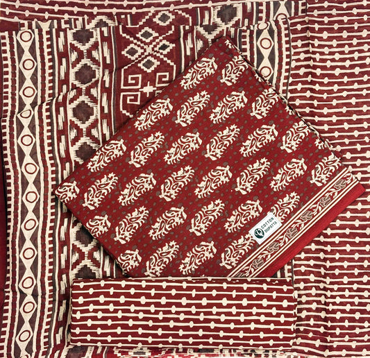 Unstitched Pure Cotton Suit with Cotton Dupatta (Maroon)
