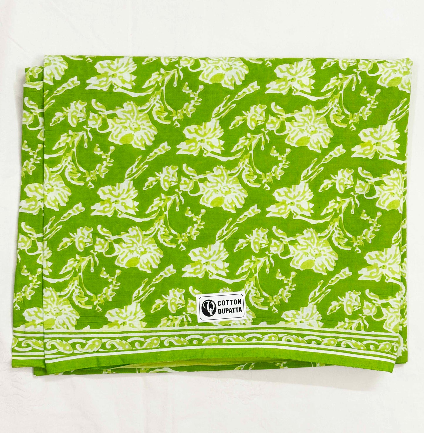 Unstitched Pure Cotton Suit with Cotton Dupatta (Green)