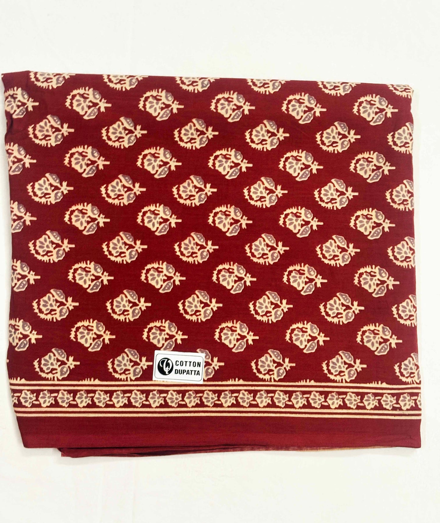 Unstitched Pure Cotton Suit with Cotton Dupatta (Maroon)
