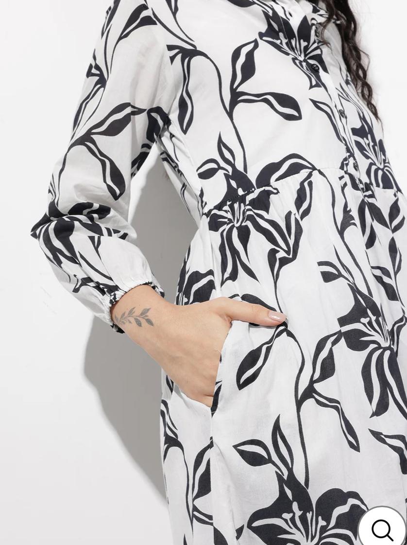 INDICASA White Shirt Collar Cotton Dress