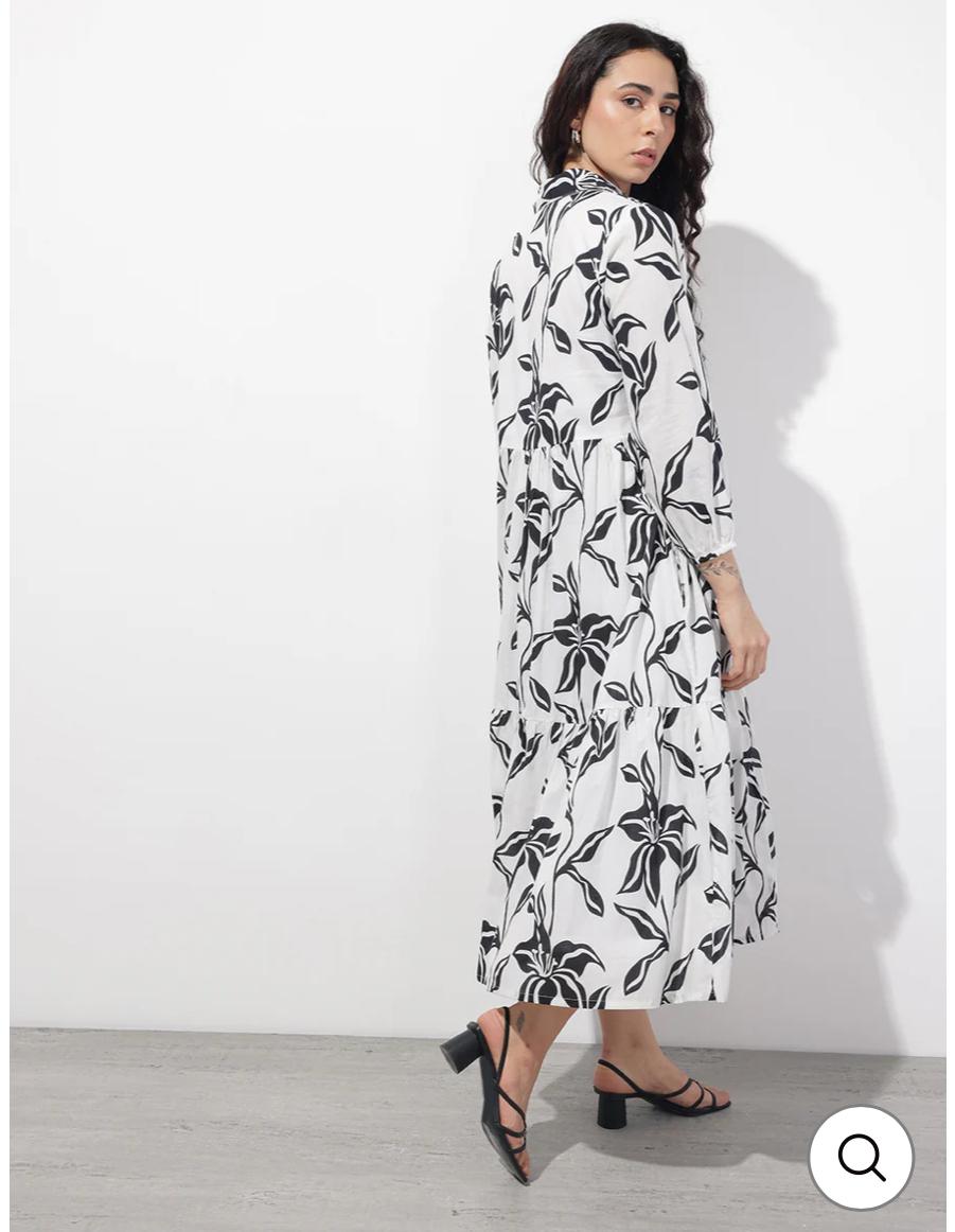 INDICASA White Shirt Collar Cotton Dress