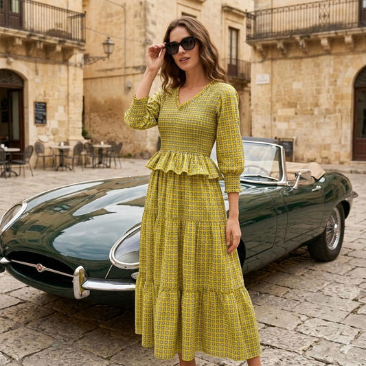 INDICASA Green Printed Cotton Dress for Women